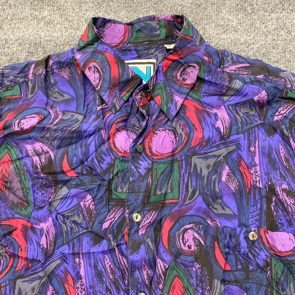 Vintage 90s In Private 100% Silk Short Sleeve Button Shirt Mens Large Abstract